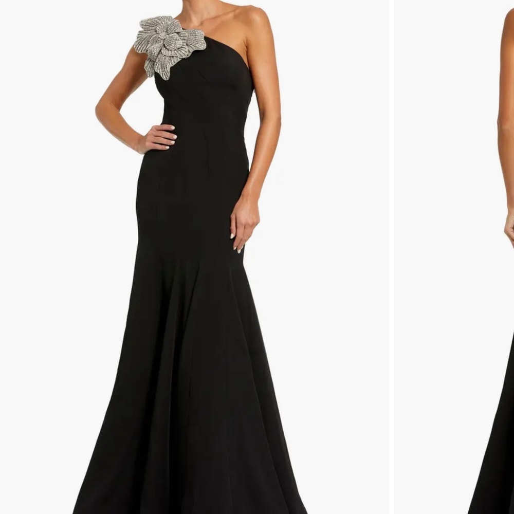 Mac Duggal Black Asymmetrical Ruched Gown